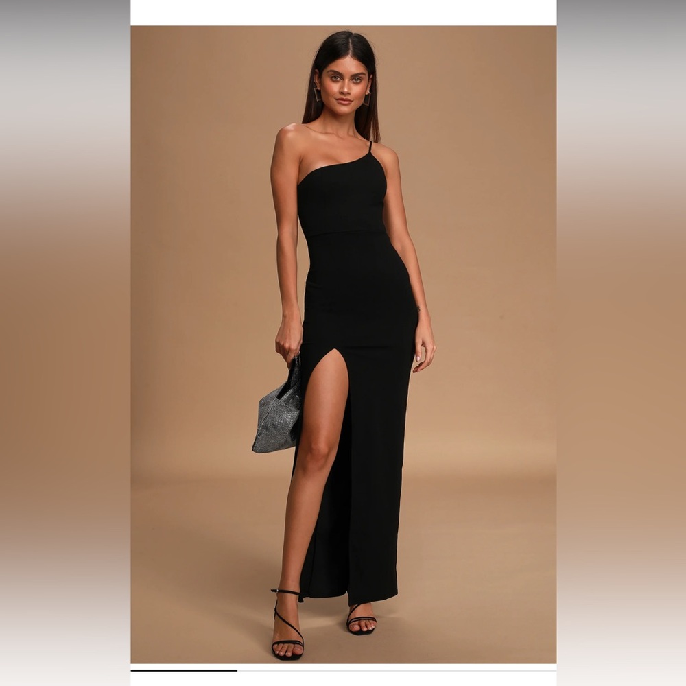 LULUS Elegant Black One-Shoulder Split Thigh SZ XS